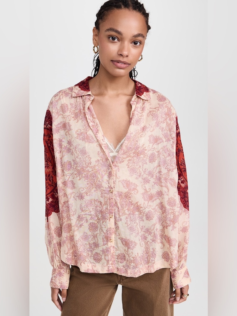Free People Rose Bud Blouse in Tea Combo, Size Medium